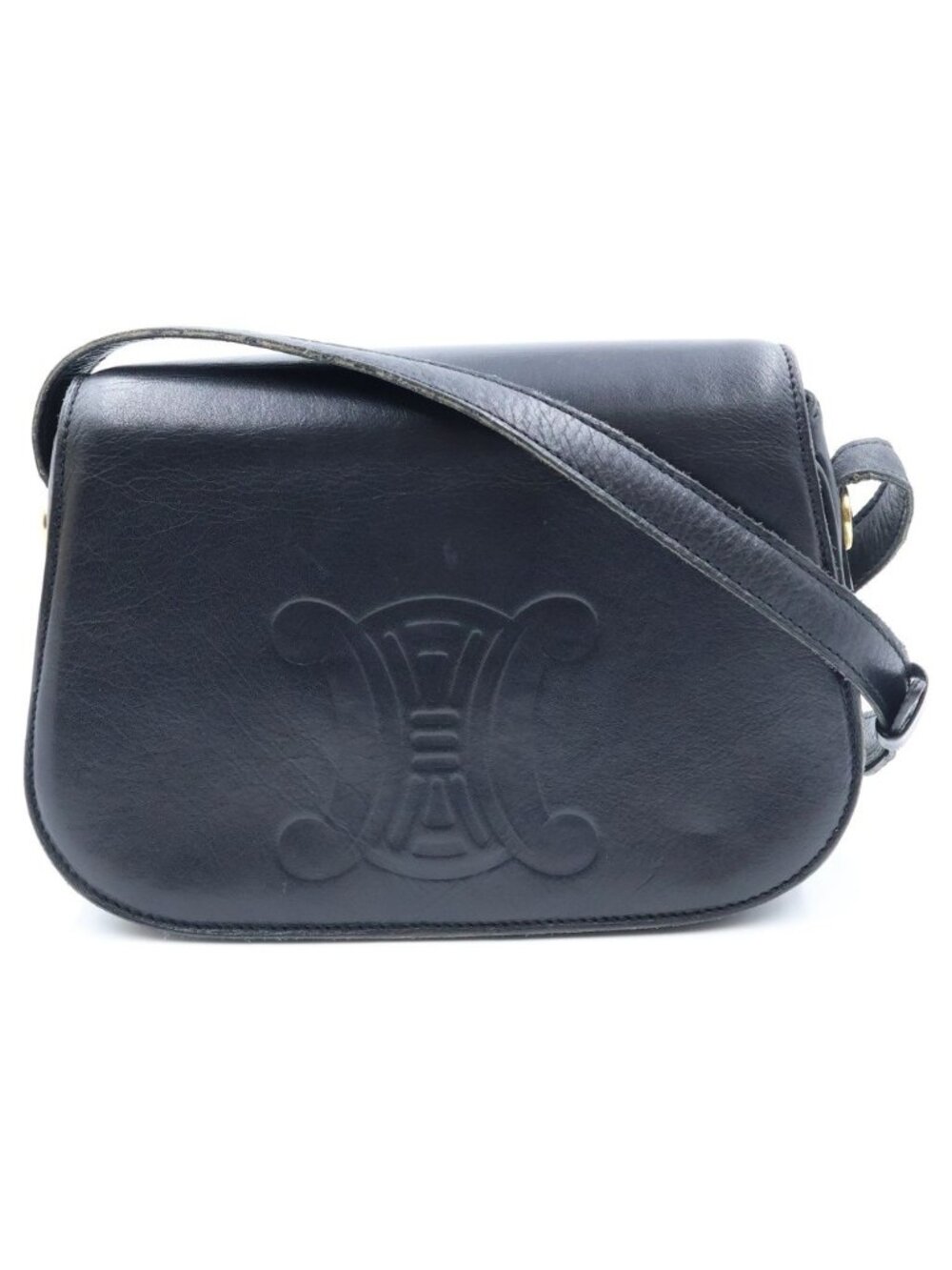 Celine Triomphe Logo Leather Shoulder Bag Black